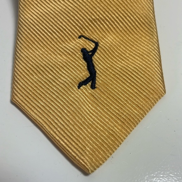 Robert Talbott & H.Stockton Atlanta Gold Silk Tie with Golfer 🏌️ Swing - Picture 1 of 9